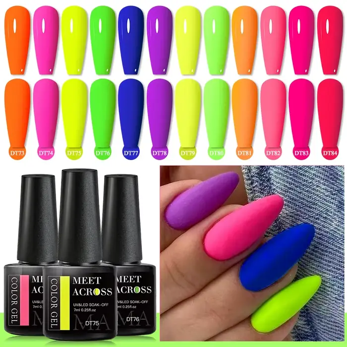 MEET ACROSS 7ml Fluorescent néon Gel vernis à ongles Sparky Semi Permanent tremper Nail Art UV LED Gel