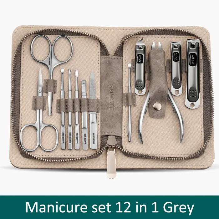 Kit de Manucure avec Coupe-Ongles Gris Morandi
