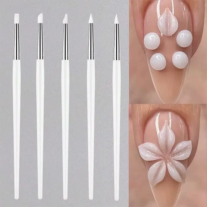 Lot de 5 outils professionnels de manucure DIY : pinceau à ongles en silicone