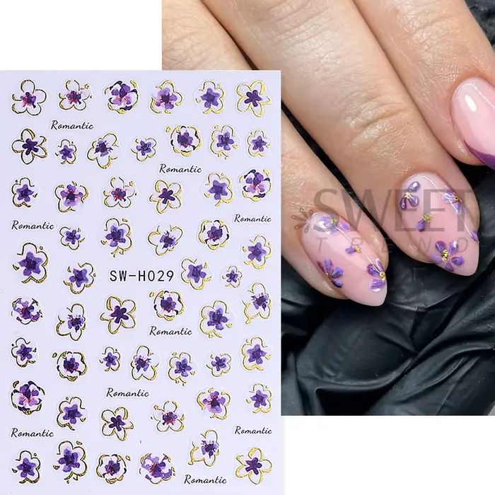 Autocollants pour ongles fleur d'hibiscus rose doré