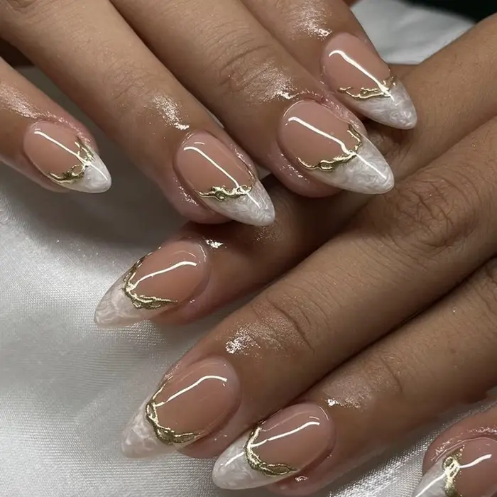 24 pièces métallique oeil de chat français transparent manucure pointe Art texturé 3D acrylique faux ongles nu rose
