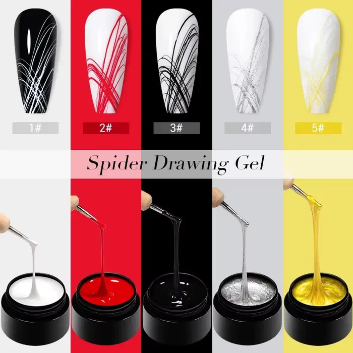 1 - 5pcs / Set 7ml brossé gel vernis à ongles noir et blanc spider web gel Nail Art Design UV peinture Eyeliner gel