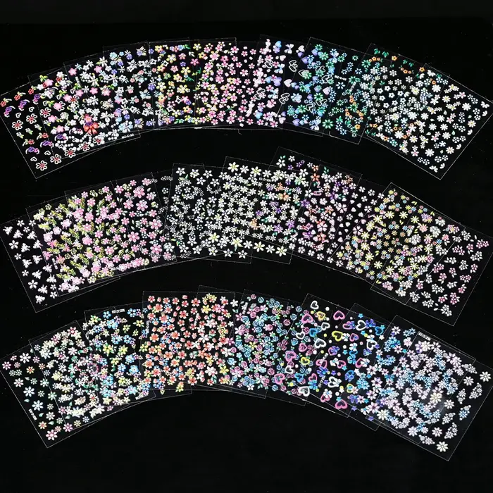 Autocollants pour ongles 3D, fleurs de cerisier, Rose, marguerite, 20/30/60/70/90 pièces, mignon, cœ