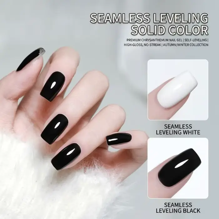 Nouvelle Arrivée Vernis à Ongles Gel Noir Pur Blanc Pur Effet Lissant Auto-nivelant Longue Durée Résistant aux Déchirures Éclaircissant la Peau