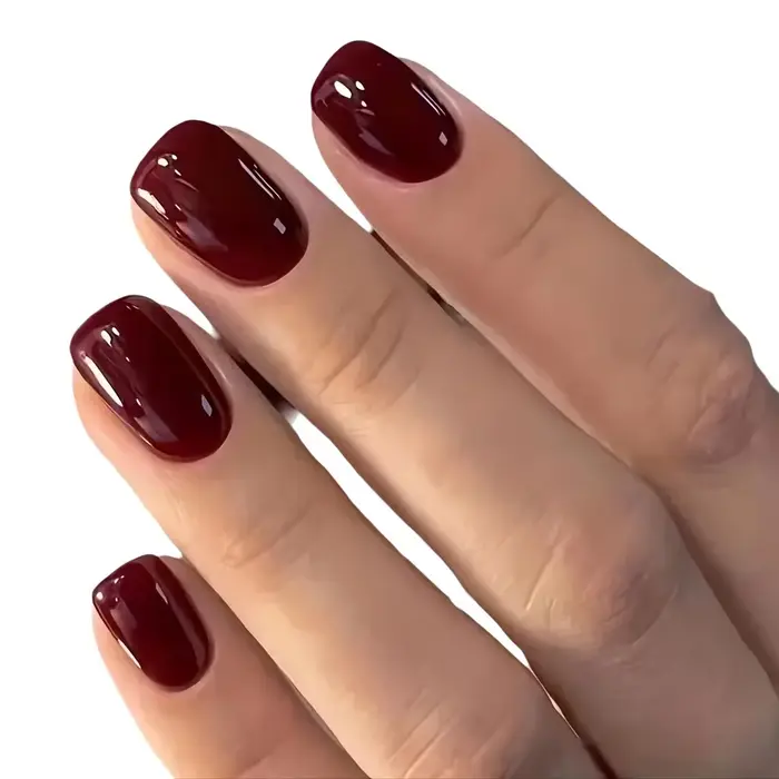 Faux ongles courts et carrés, couleur unie, Design rouge vin, à pression, finition Simple et détacha