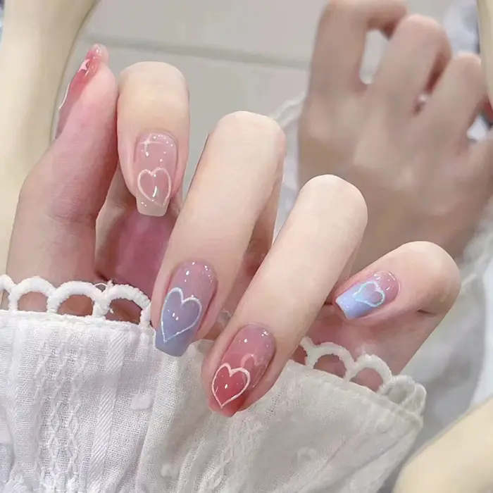 Blush rose faux ongles nœud papillon diamant perle conception 3D presse sur les pointes d'ongles ave