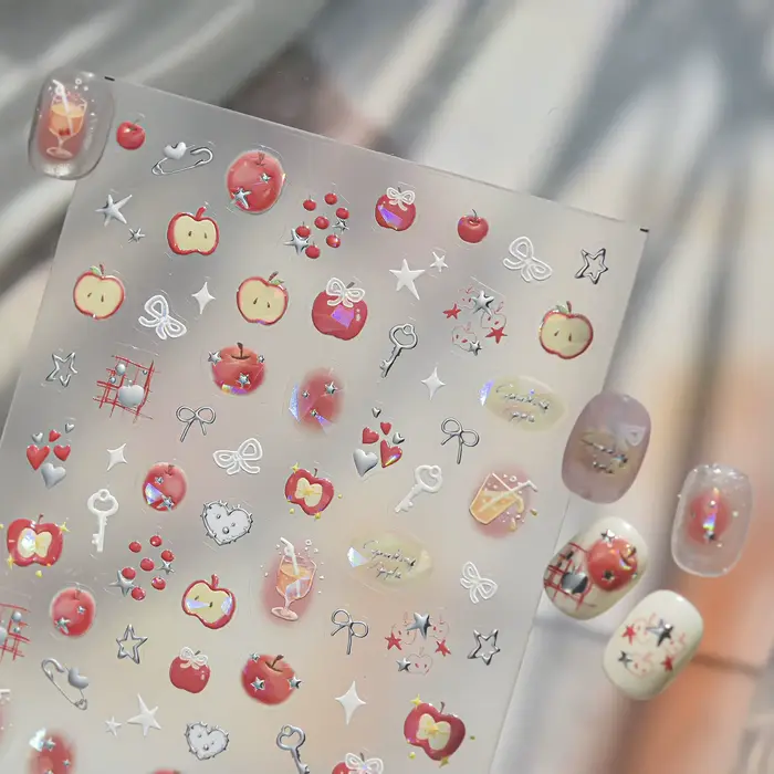 Autocollants pour ongles à motif de gelée de pommes rouges et vertes
