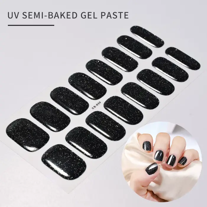 16 conseils UV Gel semi-durci ongles autocollant français couverture complète lumineux blanc paillet