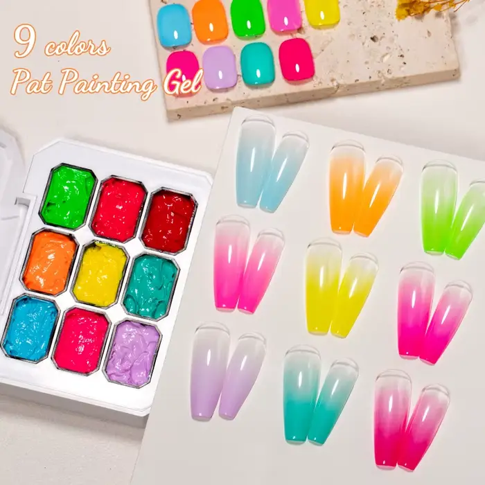 9 couleurs Macaron Pat peinture vernis à ongles coloré Fluorescent Nail Art
