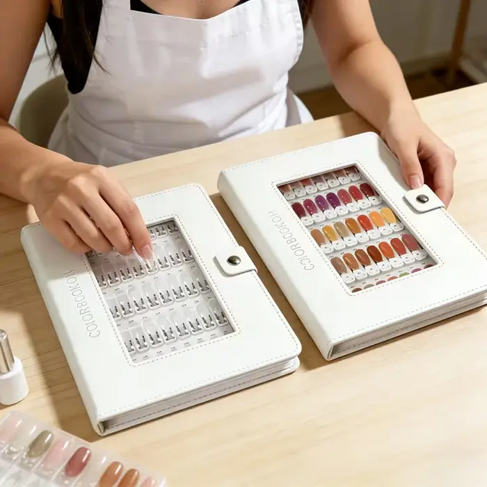 Le catalogue de couleurs de vernis à ongles peut être inséré et retiré. Tableau de présentation des couleurs pour la démonstration des couleurs des ongles dans les salons de manucure et les boutiques