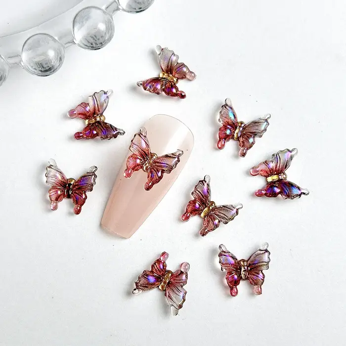 Breloques pour ongles papillon transparentes multicolores