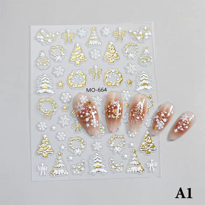 Autocollants de manucure en or pour Nail Art, arbre de noël bronzant, flocon de neige, bonhomme de n