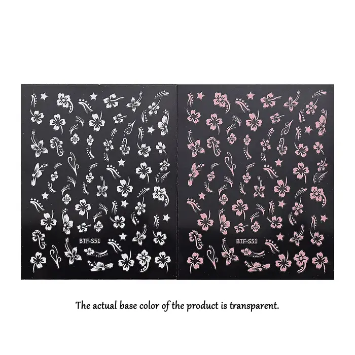 Autocollant pour ongles motif fleur d'hibiscus rose et blanc, design ligne courbe, décoration manucu