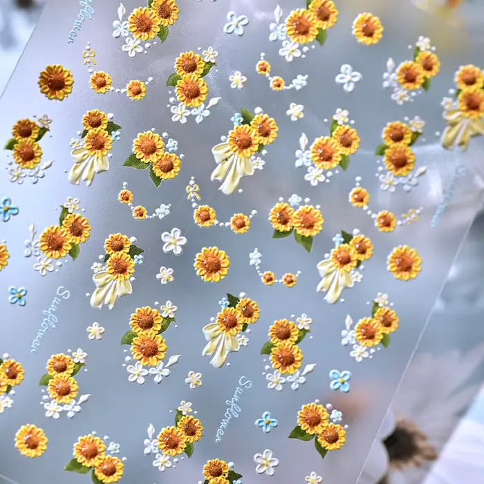 1 feuille d'autocollants 5D gaufrés tournesol pour ongles