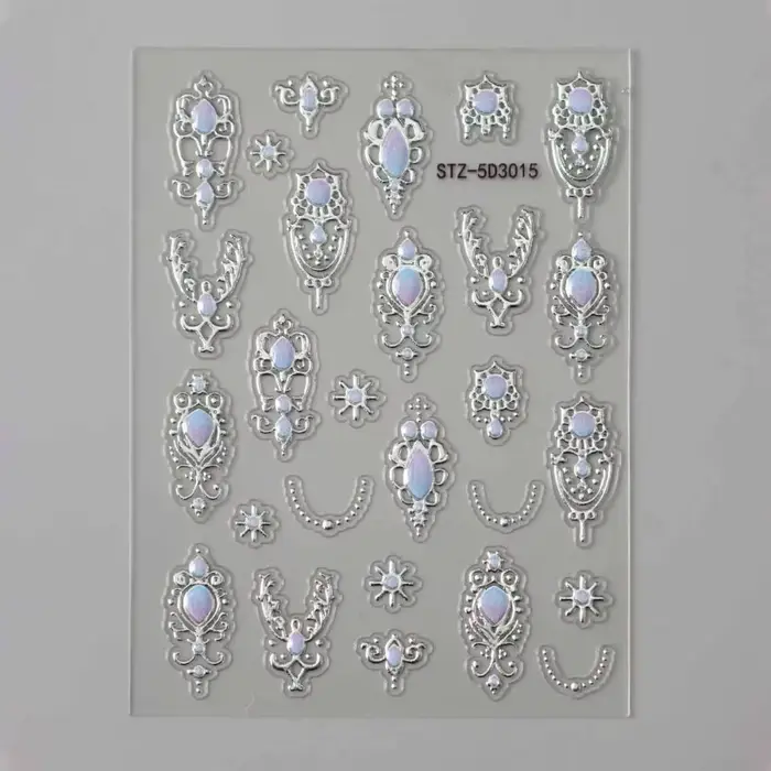 Autocollants d'art d'ongles 5D luxueux, finition brillante, style rétro baroque, sceptre, autocollan