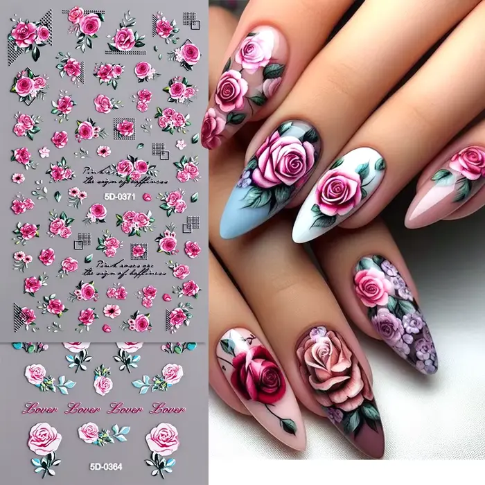 Autocollants 5D en relief pour les ongles, décalcomanies simples pour dames, feuilles décoratives de