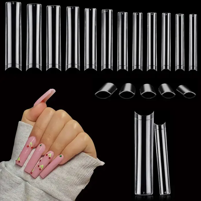 120 faux ongles longs transparents en forme de cercueil pour salons de manucure et nail art DIY, produit semi-fini, colle à boue