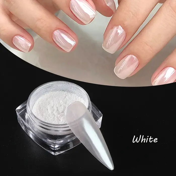 Lune clair de lune perle blanc ongles paillettes poussière Chrome Aurora blanc frottant sur poudre coquille miroir Pigment Nail Art fournitures décoration