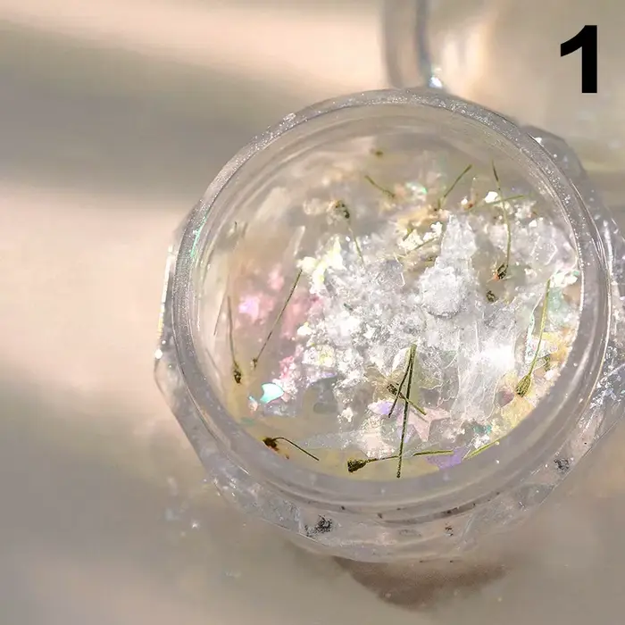 1 Boîte de Paillettes pour Nail Art, Mélange de Fleurs Séchées et Coquillages, Hyper Brillantes, pou