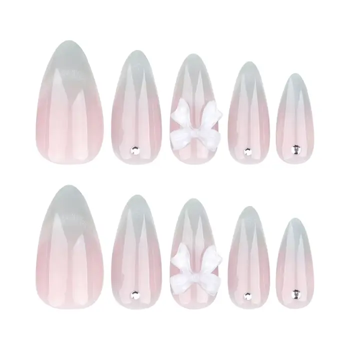 24 pièces doux oeil de chat français presse sur ongles diamant pointu tridimensionnel nœud papillon portable