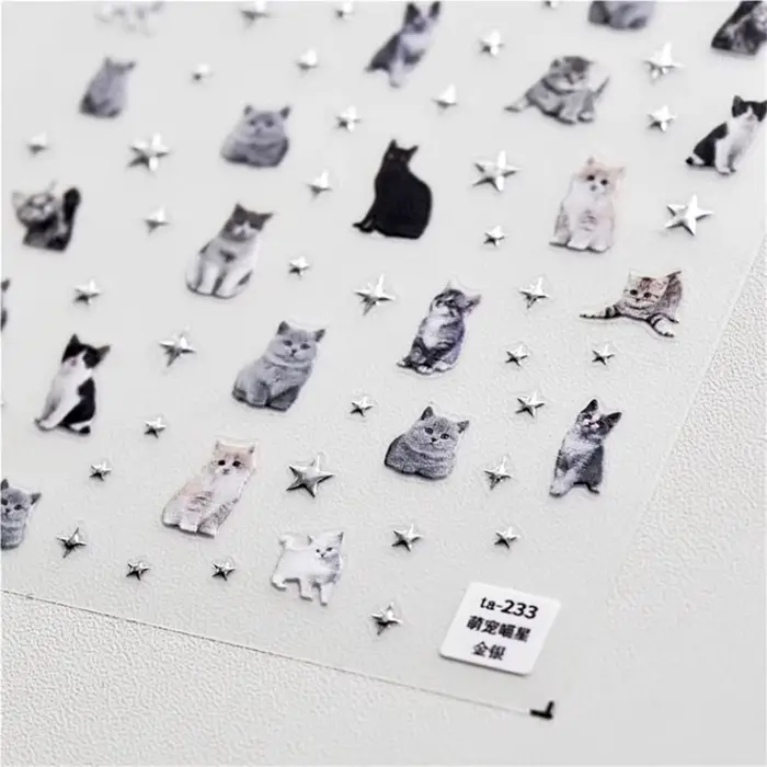 1 pièces 5D en relief mignon animal de compagnie manucure décalcomanie ongles dessin animé autocolla
