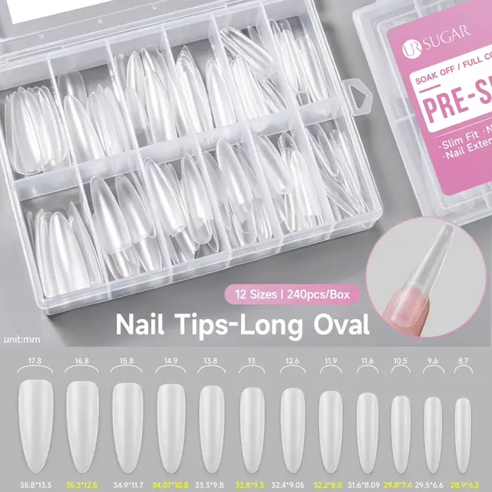 UR SUGAR 240PCS Faux ongles fins et longs, préformés, à couverture complète, avec graduation, pour m
