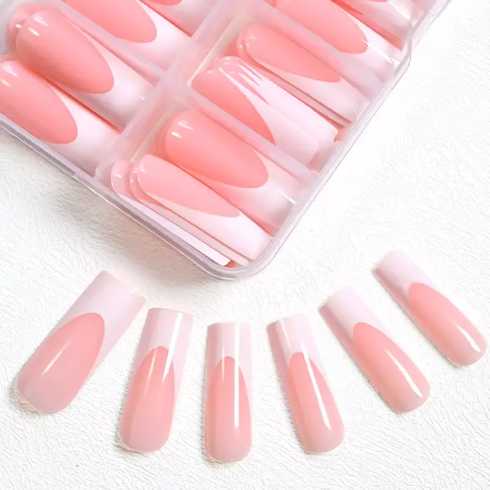 120 pièces brillant rose français presse sur ongles 12 tailles longs carrés faux