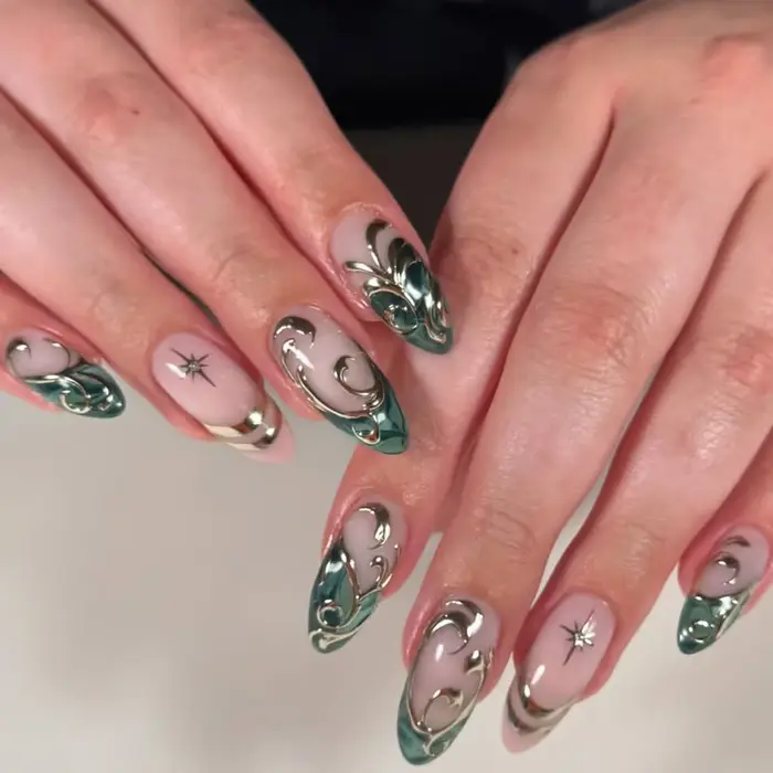 24 pièces de luxe fleur dorée lignes irrégulières amande faux ongles Simple blanc français presse su