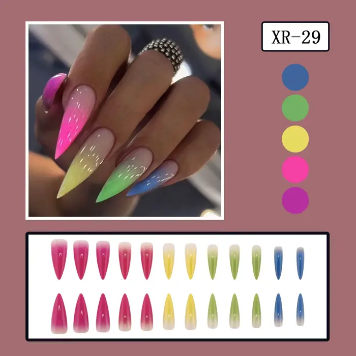 Spicy Girl's Cool Y2k faux ongles arc-en-ciel dégradé longs
