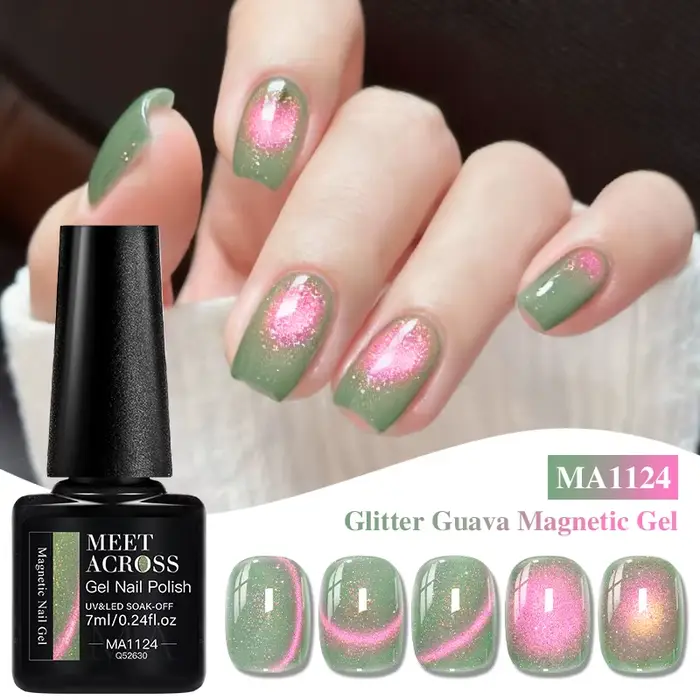 Vernis à ongles gel magnétique pailleté Guava Cat, dégradé scintillant, semi-permanent, à retirer pa