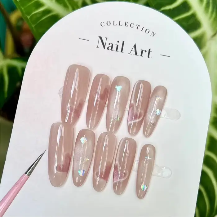Faux ongles auto-adhésifs faits à la main, amour, cœur, yeux de chat, pointes douces et mignonnes, l