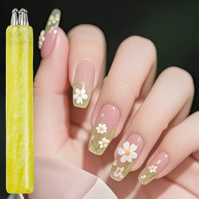Outil de pointillage pour fleurs à cinq pétales, pinceau pour la conception d'ongles DIY, manche en acrylique, adapté aux professionnels et aux débutants, portable
