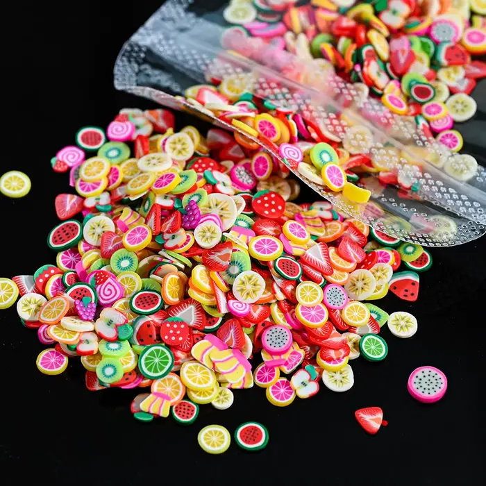 1000 pièces mélangées 3D tranches de fruits breloques pour ongles en argile polymère bricolage modèles tranche citron