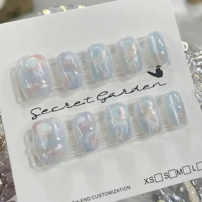 10 pièces femmes filles rêveur queue de poisson méduse nouveau fait à la main oeil de chat presse sur ongles détachable