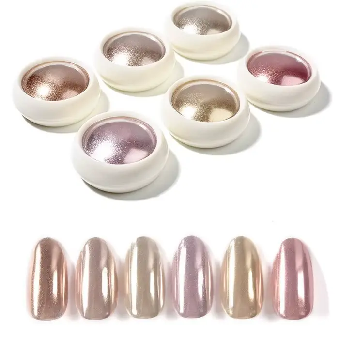 6 pièces fantaisie miroir effet chromé poussière métallique bébé rose vitré manucure décoration réfl