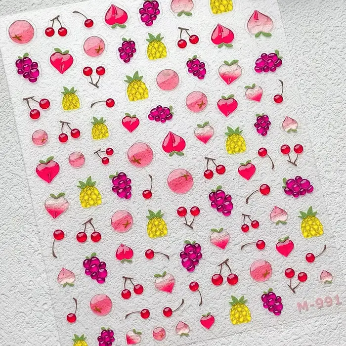 Autocollant 5D gelée pomme rouge pour Nail Art, tranche de pomme de dessin animé, fruits Kawaii, dou