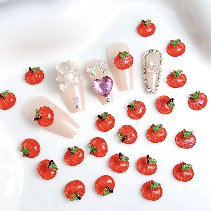 Décorations pour ongles en résine rouge simulée 3D, 20 pièces, adorables breloques créatives et scin