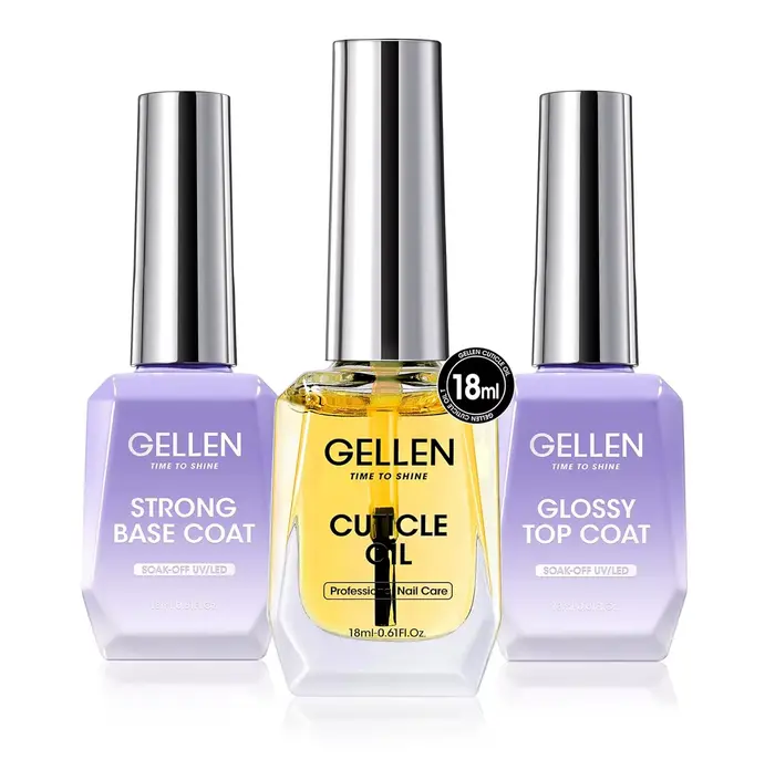 GELLEN 18ml Huile pour cuticules Gel Vernis à ongles Kit Base Top Coat Finition brillante Longue durée Soak Off Nail Art Manucure Set Femmes Filles