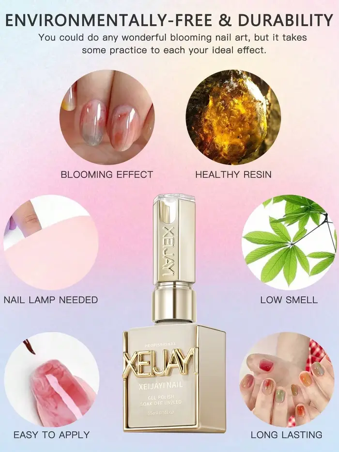 XEIJAYI 2 pièces 15ml Gel de finition pour ongles effet blooming UV LED Soak Off
