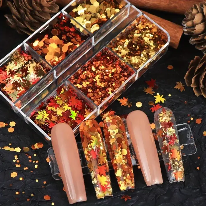 Décorations à paillettes pour nail art, feuilles d'érable d'automne, sequins pour ongles, breloques pour nail art pour Thanksgiving et Noël, décorations pour manucure.