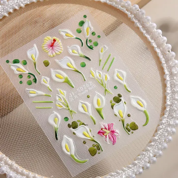 Autocollants pour ongles 5D printemps-été à motifs floraux roses et léopard