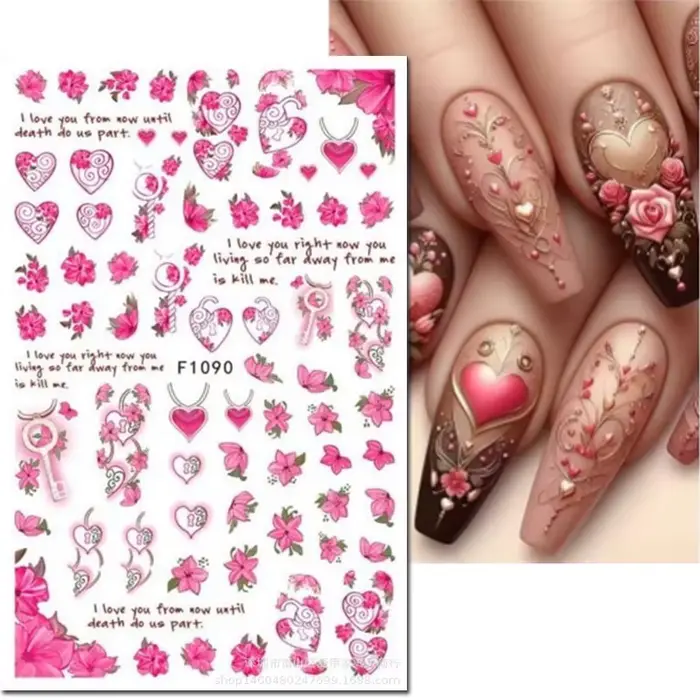 3d Nail Art décalcomanies saint valentin coeurs rouges ballons chats mignons amour lettres autocollants pour ongles Art manucure conseils décorations