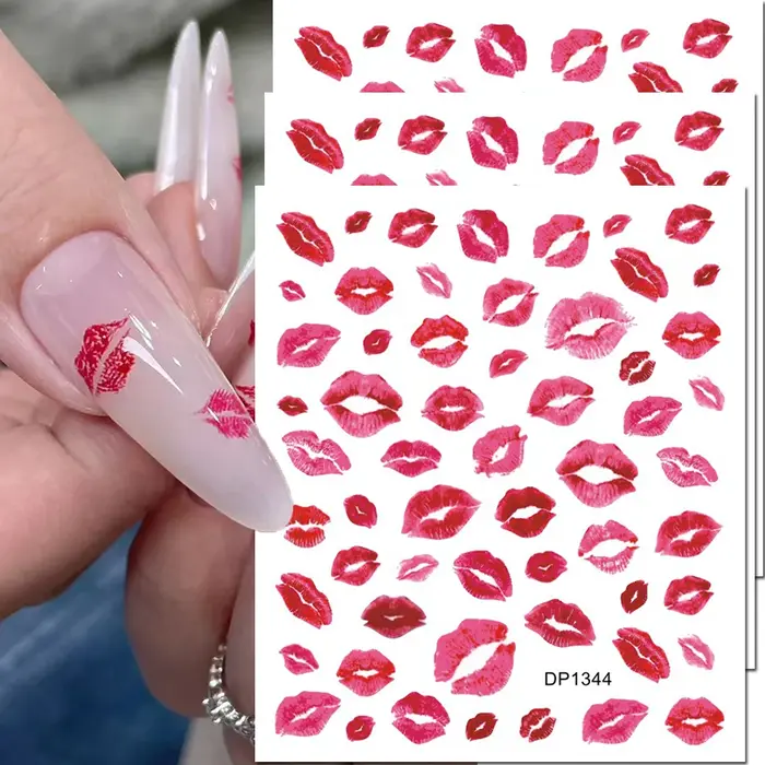 3 feuilles d'autocollants 3D pour ongles Saint-Valentin