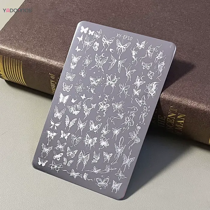 Plaques d'estampage d'ongles multi-styles, plaque d'art d'ongle en acier inoxydable à rayures/nœud p