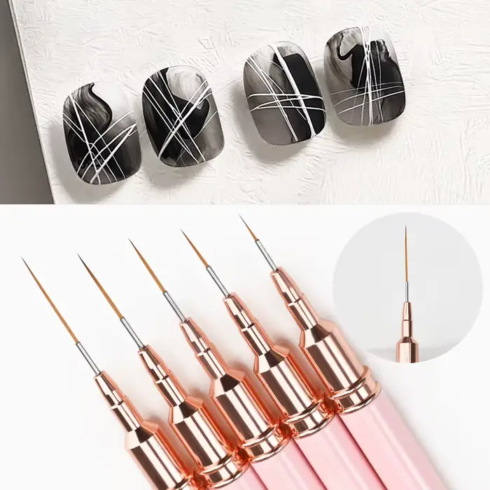 7/10/12/15/20m rose français Nail Art Liner peinture brosse 5 pièces/ensemble Ultra-mince lignes allongées ongles