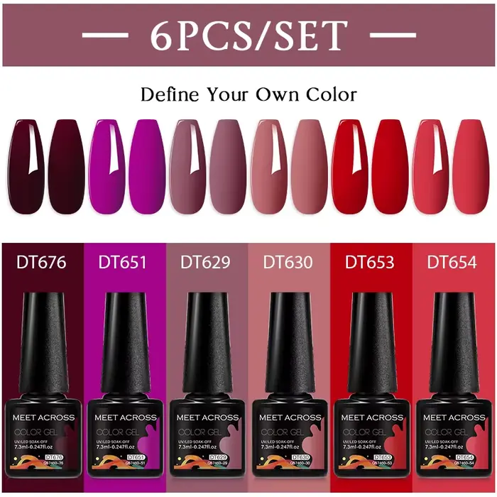 MEET ACROSS 6 pièces/ensemble 7.3ml série violet foncé Gel vernis à ongles automne Semi Permanent Nail Art UV Gel