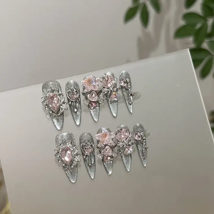 10 pièces/ensemble ongles à pression bleu rêveur faits à la main forme de Ballet courte dégradé et conception ombrée