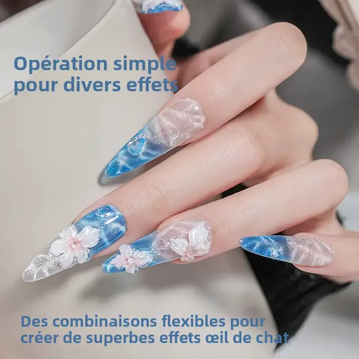 10/20 pièces perles magnétiques rondes pour Nail Art ondulation de l'eau oeil de chat Gel vernis fleur glacée sculpture