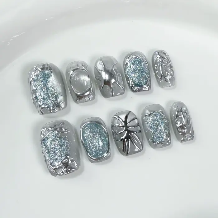 Faux ongles courts, doux et frais, faits à la main, Design à couverture complète, tête ronde, manucu
