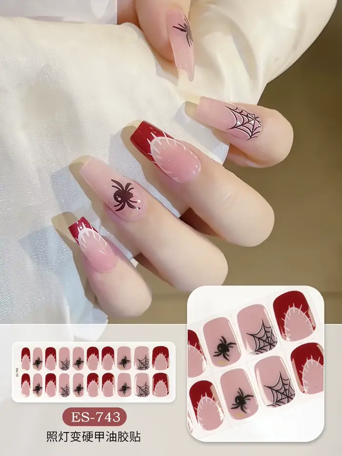Nouveau 20 conseils Halloween Gel ongles Patch éclairage durcissement UV Semi-curant bricolage longue durée Semi-durcir